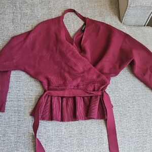 Burgundy Wrap Sweater with Tie Waist